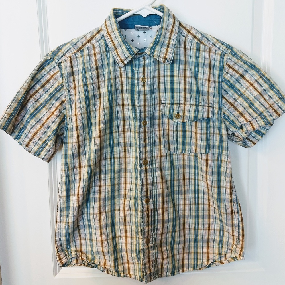 Boy's Old Navy Striped Button Up Shirt Medium - Blue Brown Stripes - Size Medium
